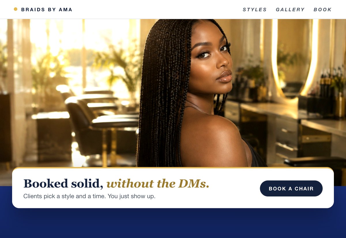A booking page for your salon, an example for hairdressers.